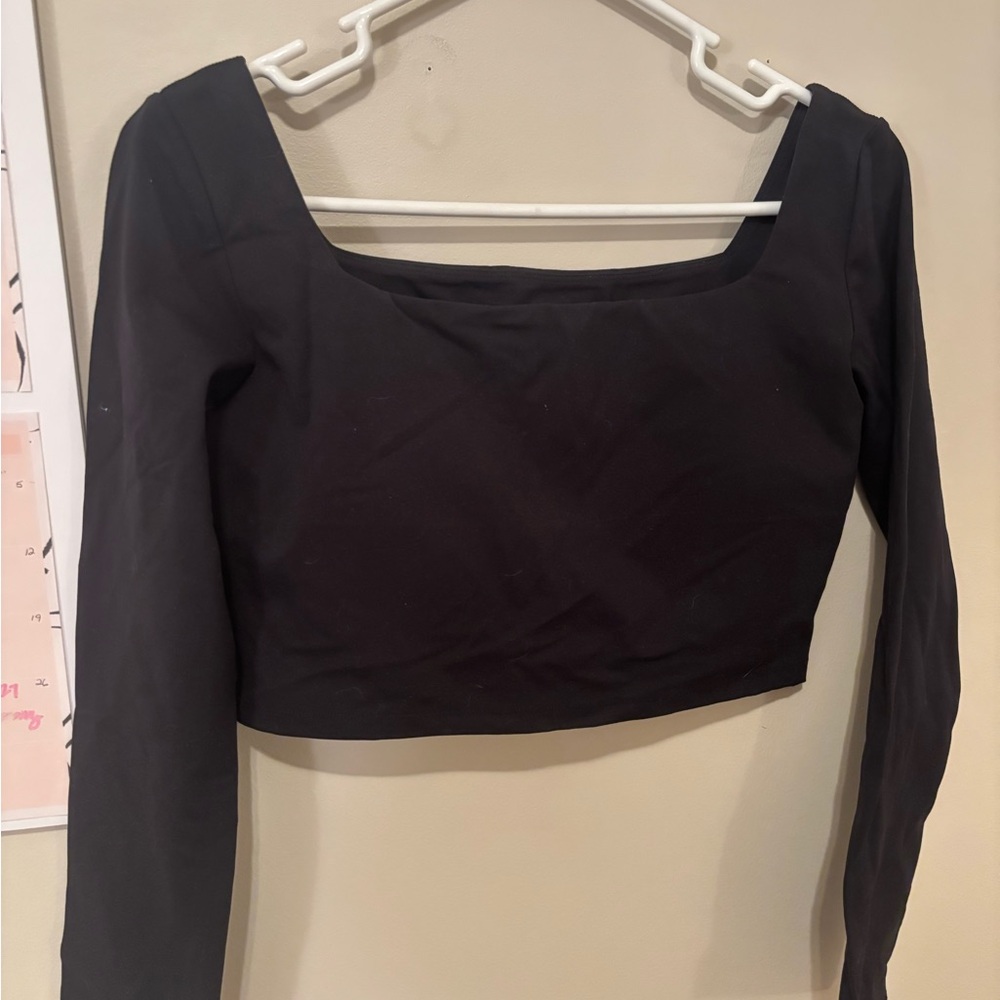 Jed North Black Long Sleeve Square Neck Crop Top